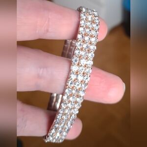 💞💗 Rose Gold Plating Formal Rhinestone Bracelet & Florentine Hoop Earring Set